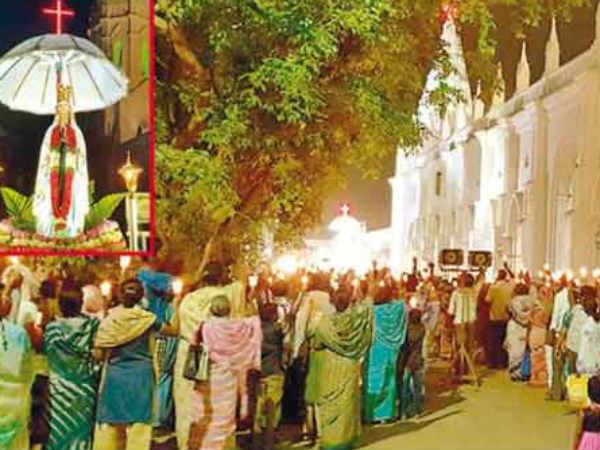 Flag Hoisting in Poondi Madha Temple Flag Hoisting in Poondi Madha Temple