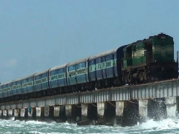 Chennai and Madurai trains have been halted in Pamban after a heavy wind Chennai and Madurai trains have been halted in Pamban after a heavy wind