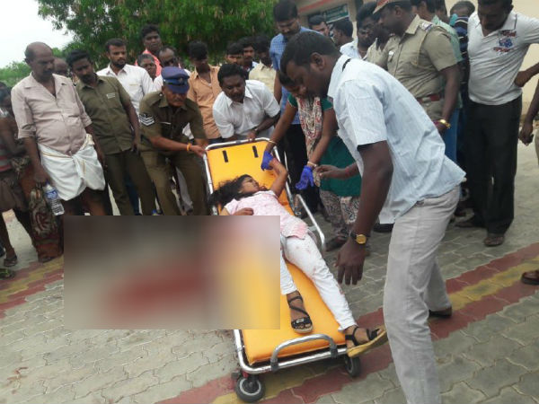 Cut the scythe to the lady due to family issue in Rajapalayam Cut the scythe to the lady due to family issue in Rajapalayam