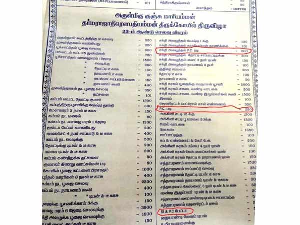 Salem temple function notice reveals Bata for SI is 500 Salem temple function notice reveals Bata for SI is 500
