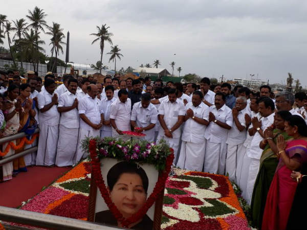 EPS and OPS pays tribute to Jayalalithas memorial EPS and OPS pays tribute to Jayalalithas memorial