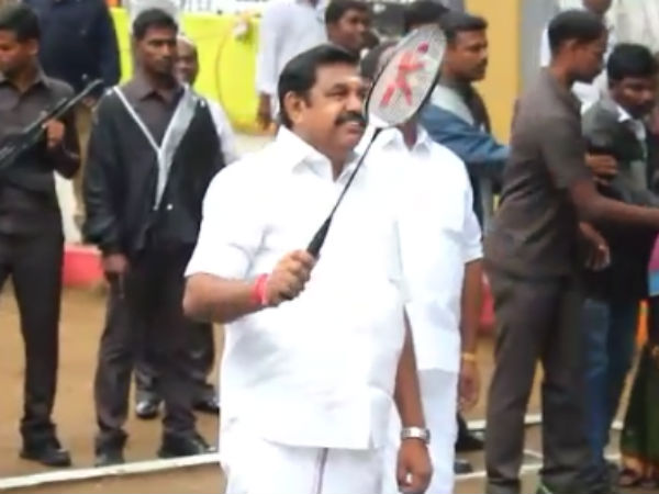 TN CM plays Badminton in Salem Park TN CM plays Badminton in Salem Park