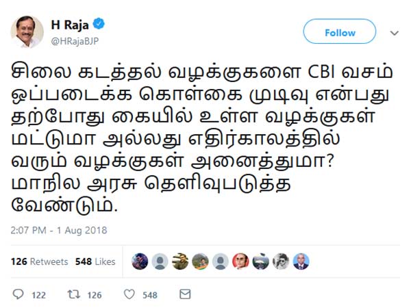 H Raja tweets on Idol theft cases H Raja tweets on Idol theft cases