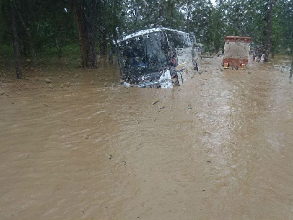 KSRTC bus stuck near Sultan Bathery at Wayanad in Kerala KSRTC bus stuck near Sultan Bathery at Wayanad in Kerala