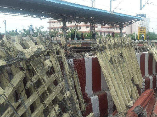 Wall in the Chennai St Thomas Mount Railway station demolished Wall in the Chennai St Thomas Mount Railway station demolished