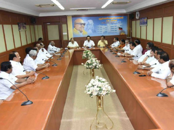 DMK members hold High-Performance Planning Committee Meeting in Chennai DMK members hold High-Performance Planning Committee Meeting in Chennai