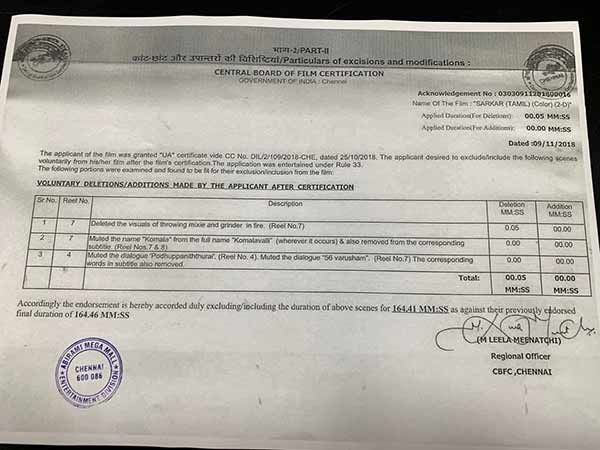 Sarkar re censor work have begins Sarkar re censor work have begins