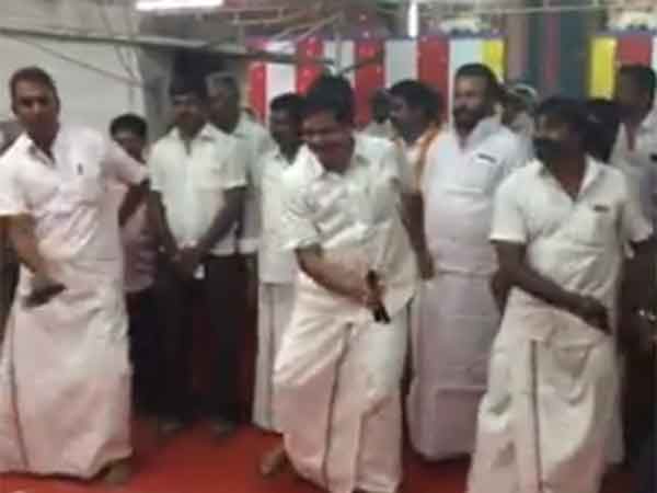 Minister S.P.Velumani dances with MLA Arukutty in Coimbatore Minister S.P.Velumani dances with MLA Arukutty in Coimbatore