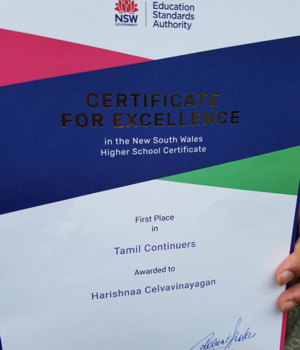 Two Tamil students achieved 1st and 2nd places in the New South Wales state Two Tamil students achieved 1st and 2nd places in the New South Wales state