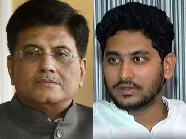 Sasikalas brother diwakarans son jeyanandh met union minister piyush goyal in delhi Sasikalas brother diwakarans son jeyanandh met union minister piyush goyal in delhi