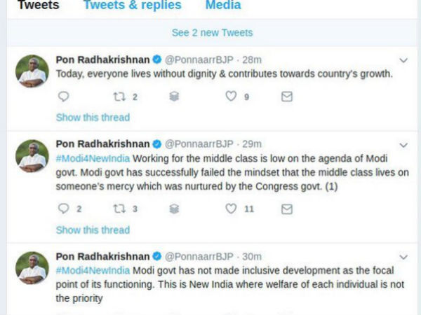 Pon.RadhaKrishnan tweeted anti Modi tweets from his account? Pon.RadhaKrishnan tweeted anti Modi tweets from his account?