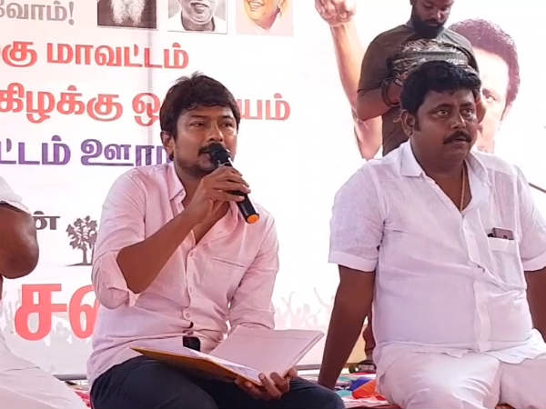 Udhayanidhi Stalin asking grievances to Sasikala Udhayanidhi Stalin asking grievances to Sasikala
