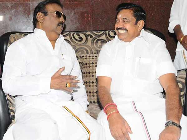 CM Edappadi Palanisamy meet Vijayakant in his home CM Edappadi Palanisamy meet Vijayakant in his home