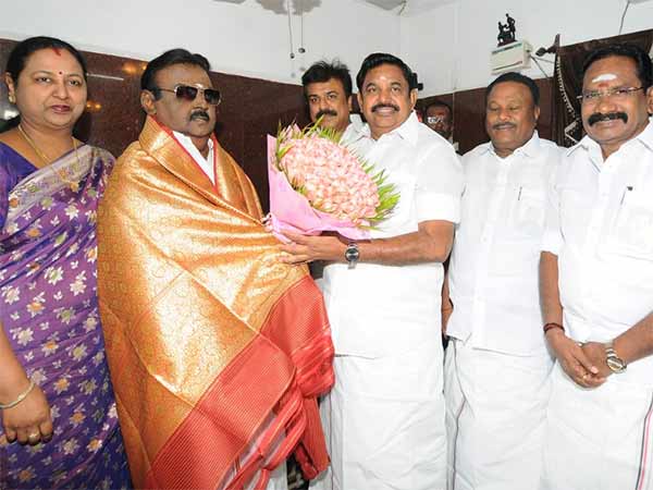 CM Edappadi Palanisamy meet Vijayakant in his home CM Edappadi Palanisamy meet Vijayakant in his home
