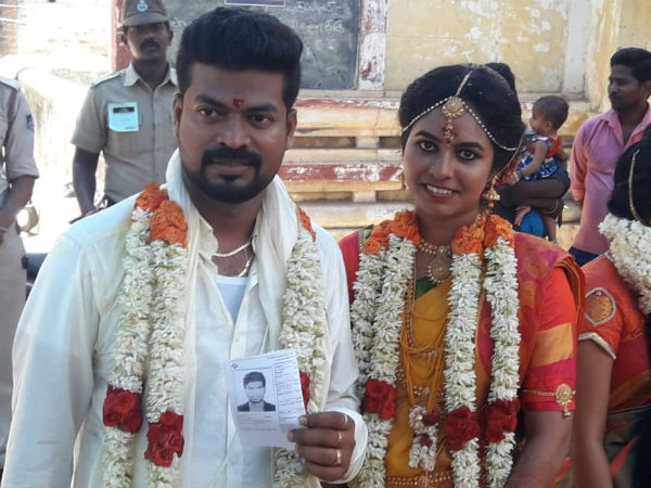 Newly wed pair come to vote after marriage Newly wed pair come to vote after marriage