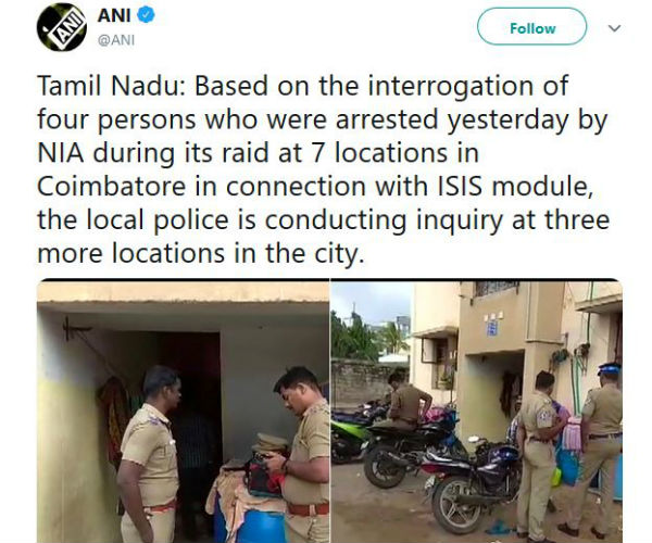 ISIS Moduel: TN Police conducts inquiry in Coimbatore ISIS Moduel: TN Police conducts inquiry in Coimbatore