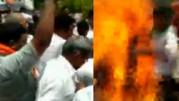 4 BJP workers injured while burning an effigy in Warangal today 4 BJP workers injured while burning an effigy in Warangal today