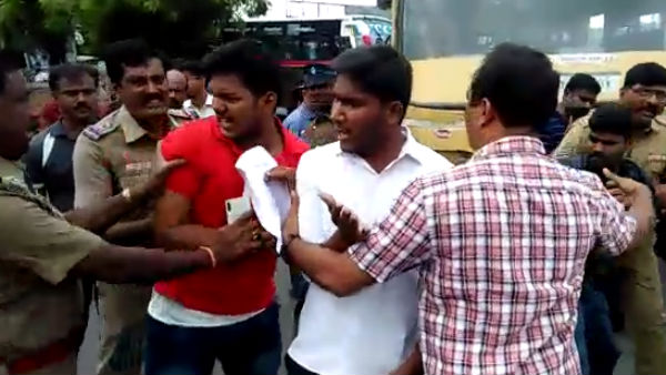 Protest against New Education policy and trying to burn Protest against New Education policy and trying to burn