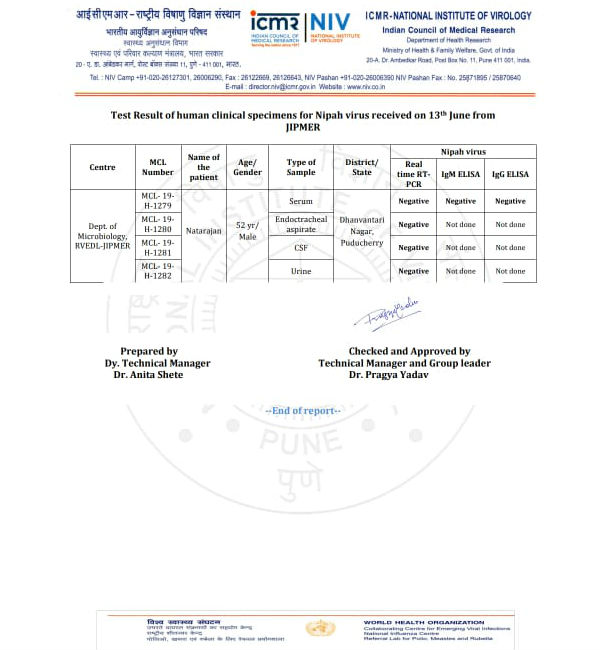 Nipah virus does not affect the Cuddalore person, Pondicherry JIPMER Hospital Information Nipah virus does not affect the Cuddalore person, Pondicherry JIPMER Hospital Information