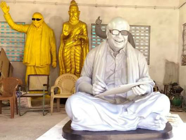 DMK Leader MK Stalin inspects Karunanidhi Statue Preparation DMK Leader MK Stalin inspects Karunanidhi Statue Preparation