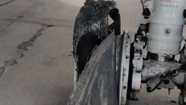 The plane landed safely on after tire burst at Jaipur airport The plane landed safely on after tire burst at Jaipur airport