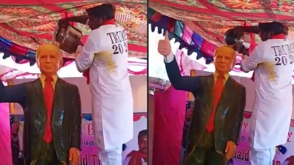 Telangana young man kept Statue for Donald-Trump Telangana young man kept Statue for Donald-Trump