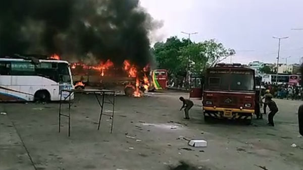 Fire accident in Koyambedu omni bus stand Fire accident in Koyambedu omni bus stand