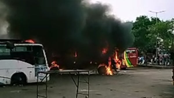 Fire accident in Koyambedu omni bus stand Fire accident in Koyambedu omni bus stand
