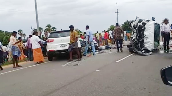 5 killed, 5 more cars crash accident in pudukottai- trichy highway 5 killed, 5 more cars crash accident in pudukottai- trichy highway