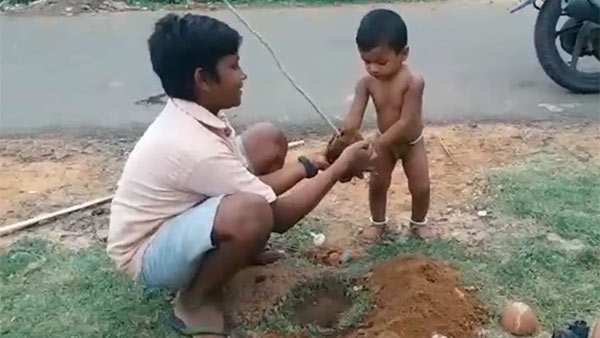 One year babys planting tree video One year babys planting tree video