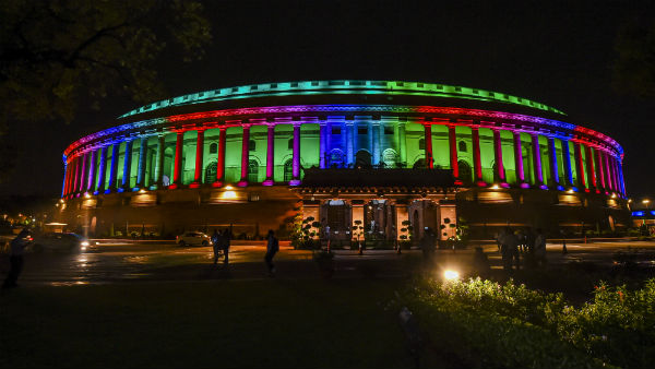Permanent colourful lights on the Indian Parliament building Permanent colourful lights on the Indian Parliament building