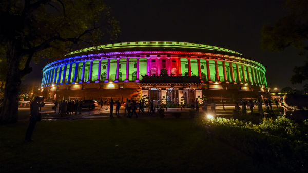 Permanent colourful lights on the Indian Parliament building Permanent colourful lights on the Indian Parliament building