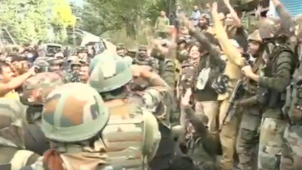 Indian troops celebrate after eliminating three terrorists in Jammu Kashmir Indian troops celebrate after eliminating three terrorists in Jammu Kashmir