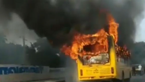 Fire in College bus near Chennai Fire in College bus near Chennai