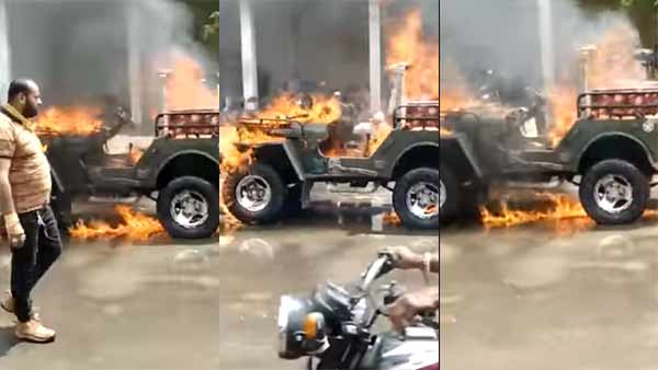 Man set fire on his own car and arrested in Gujarat Man set fire on his own car and arrested in Gujarat