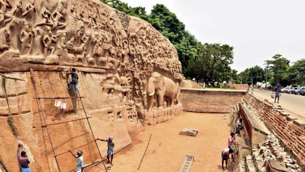 Pallava era Sculptures at Mamallapuram archaeologist T Satyamurthy Pallava era Sculptures at Mamallapuram archaeologist T Satyamurthy