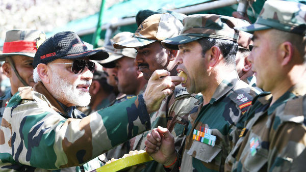 PM Modi celebrated Deepavali in Jammu Kashmir with army men PM Modi celebrated Deepavali in Jammu Kashmir with army men