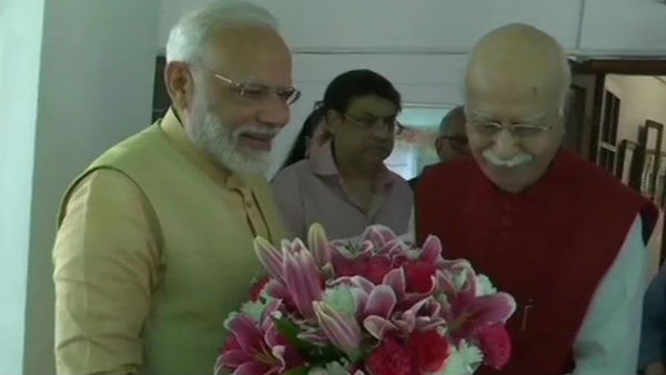 Narendra Modi meets senior BJP leader LK Advani on his 92nd birthday Narendra Modi meets senior BJP leader LK Advani on his 92nd birthday