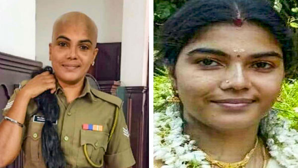 A civil police officer from Thirussur tonsures her head to donate for cancer patients A civil police officer from Thirussur tonsures her head to donate for cancer patients