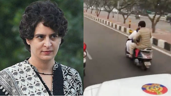 Priyanka Gandhi Vadra stopped by police and she travelled on a two-wheeler Priyanka Gandhi Vadra stopped by police and she travelled on a two-wheeler