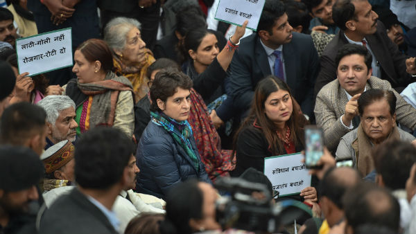 Priyanka Gandhi sit on a symbolic protest over police action during students Priyanka Gandhi sit on a symbolic protest over police action during students