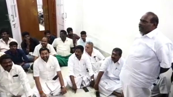 ADMK Mlas stages dharna infront of puducherry cm house ADMK Mlas stages dharna infront of puducherry cm house