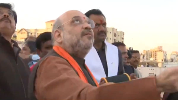 Amit Shah flies a kite during an Uttarayan programme in Ahmedabad Amit Shah flies a kite during an Uttarayan programme in Ahmedabad