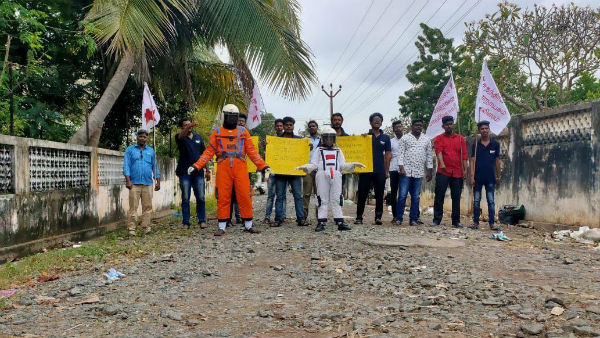 The youths staged a protest demanding the repair of the road The youths staged a protest demanding the repair of the road