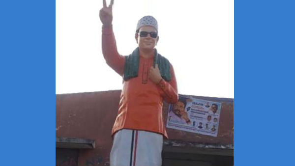 Now MGR Statue also changed to saffron near Thiruvannamalai Now MGR Statue also changed to saffron near Thiruvannamalai