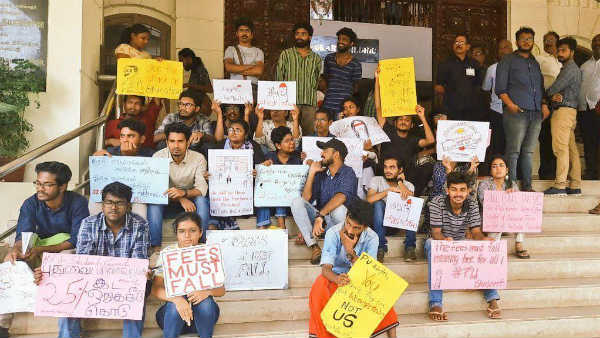 Pondicherry university students continues protest for tuition fees hike Pondicherry university students continues protest for tuition fees hike