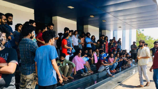 Pondicherry university students continues protest for tuition fees hike Pondicherry university students continues protest for tuition fees hike