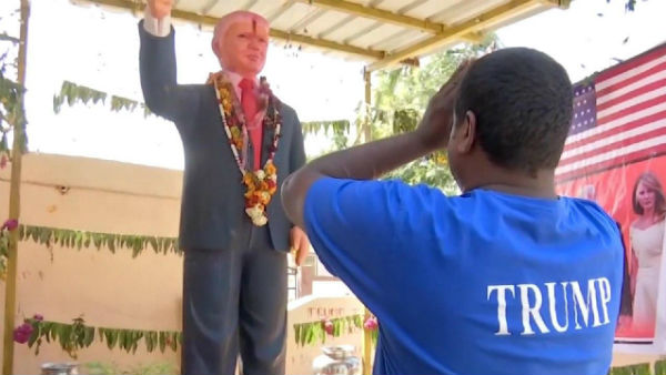 telangana farmer krishna kept 6 feet statue donald trump telangana farmer krishna kept 6 feet statue donald trump
