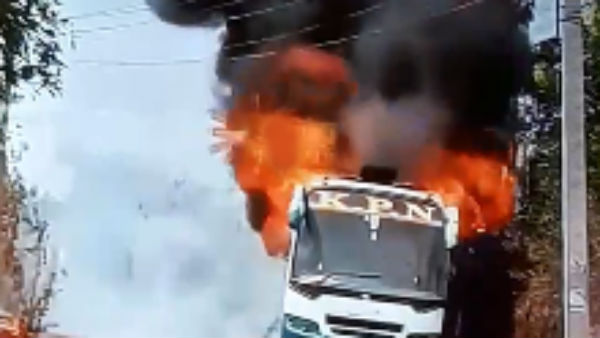Luxury Bus Caught fire in Salem Luxury Bus Caught fire in Salem