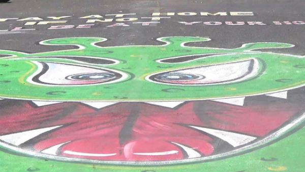 Awareness of coronavirus is being painted on the roads in Puducherry Awareness of coronavirus is being painted on the roads in Puducherry